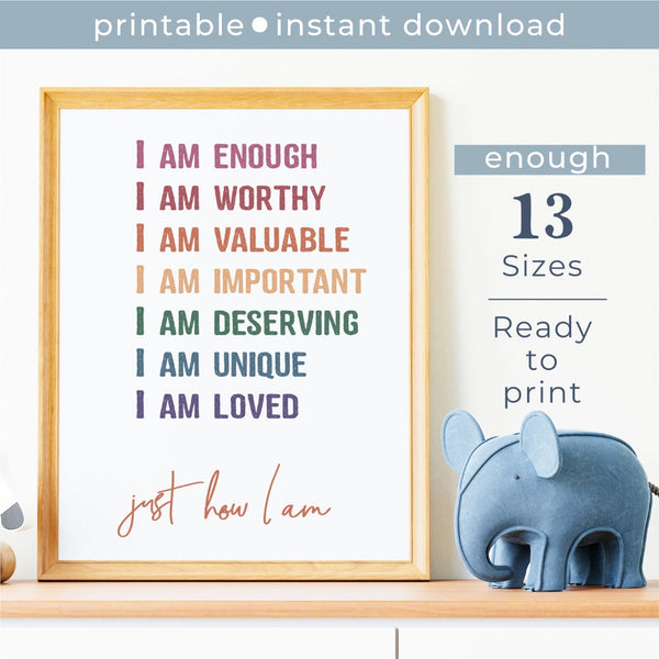 Printable I am Enough Affirmation Wall Art - Birchmark Designs