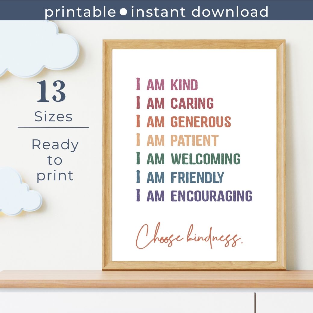 Printable I am Kind Affirmation Wall Art by Birchmark Designs