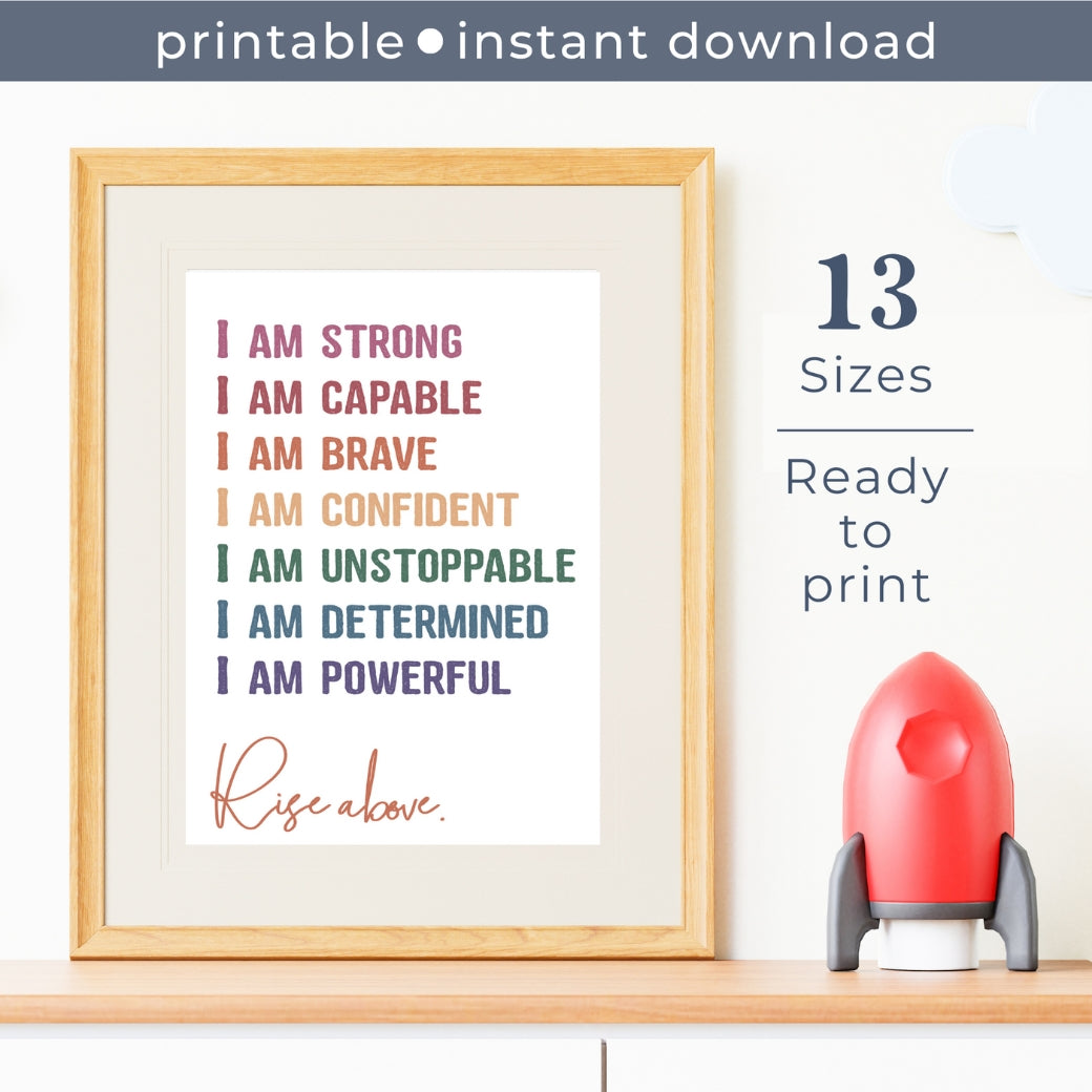 Printable I am Strong Affirmation Wall Art by Birchmark Designs