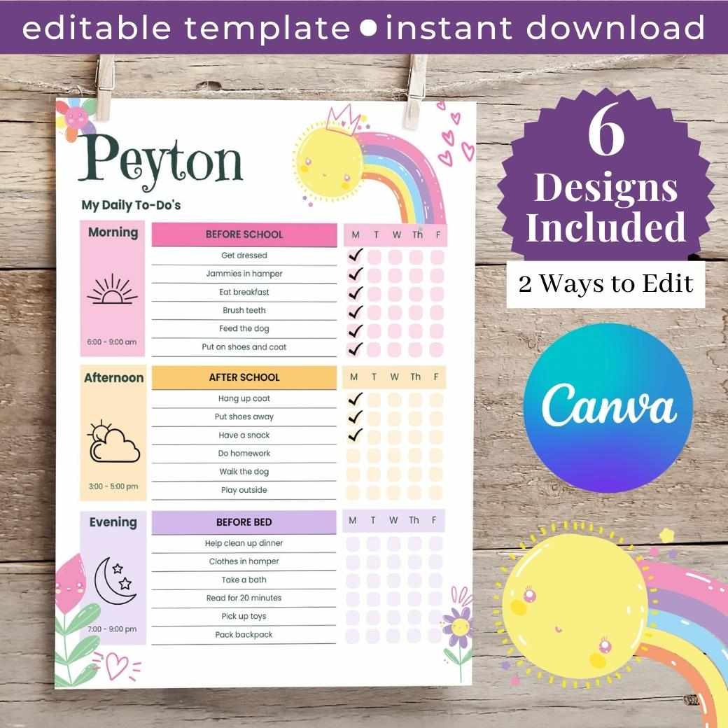 Our Daily Routine Rainbow Rainbow Editable Daily Routine Checklist - Birchmark Designs