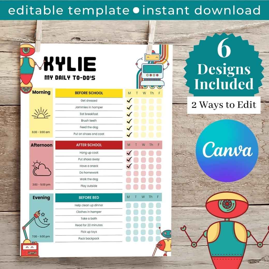 Robot Editable Daily Routine Checklist – Birchmark Designs