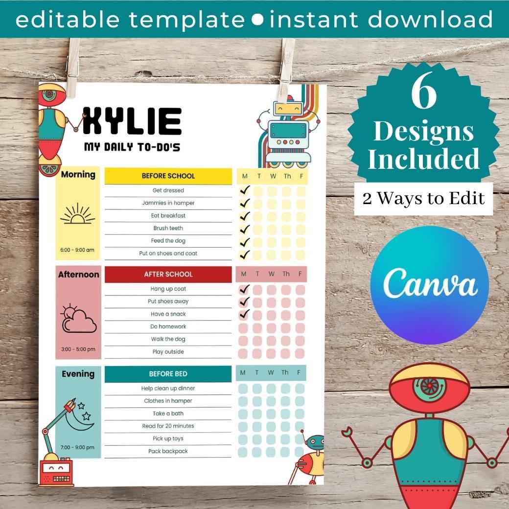 Robot Editable Daily Routine Checklist by Birchmark Designs