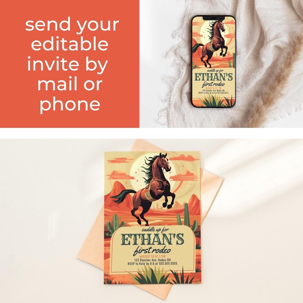 Saddle Up First Rodeo Birthday Invitation by Birchmark Designs