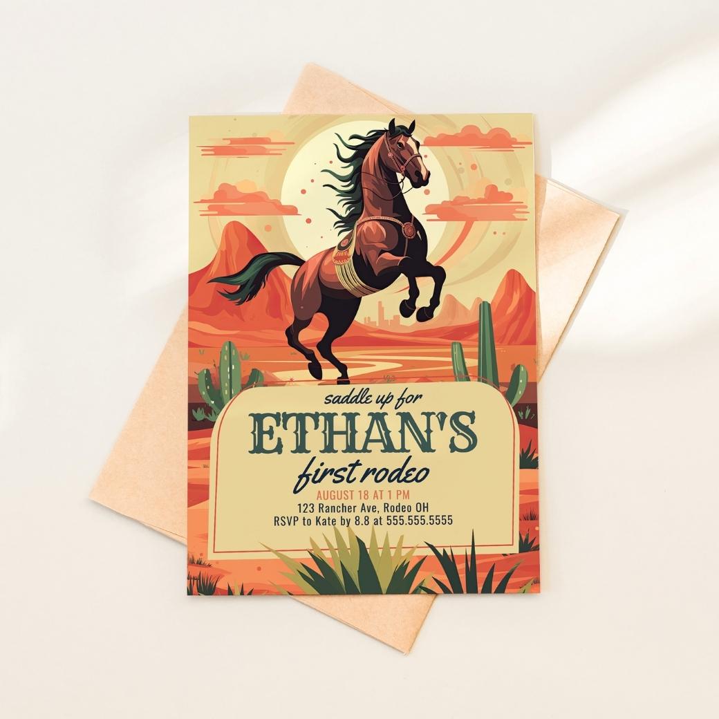 Saddle Up First Rodeo Birthday Invitation by Birchmark Designs