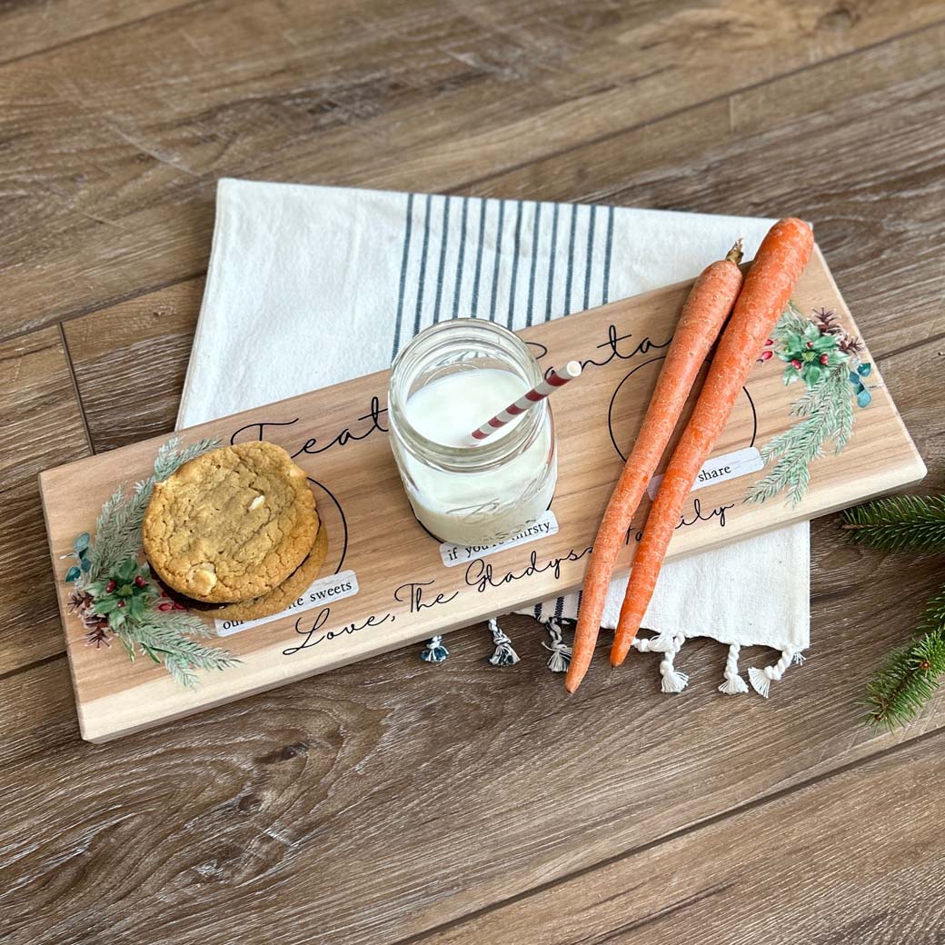 Personalized treats for santa evergreen cookie tray filled with treats