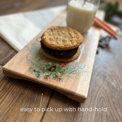 Personalized treats for santa evergreen cookie tray with hand holds