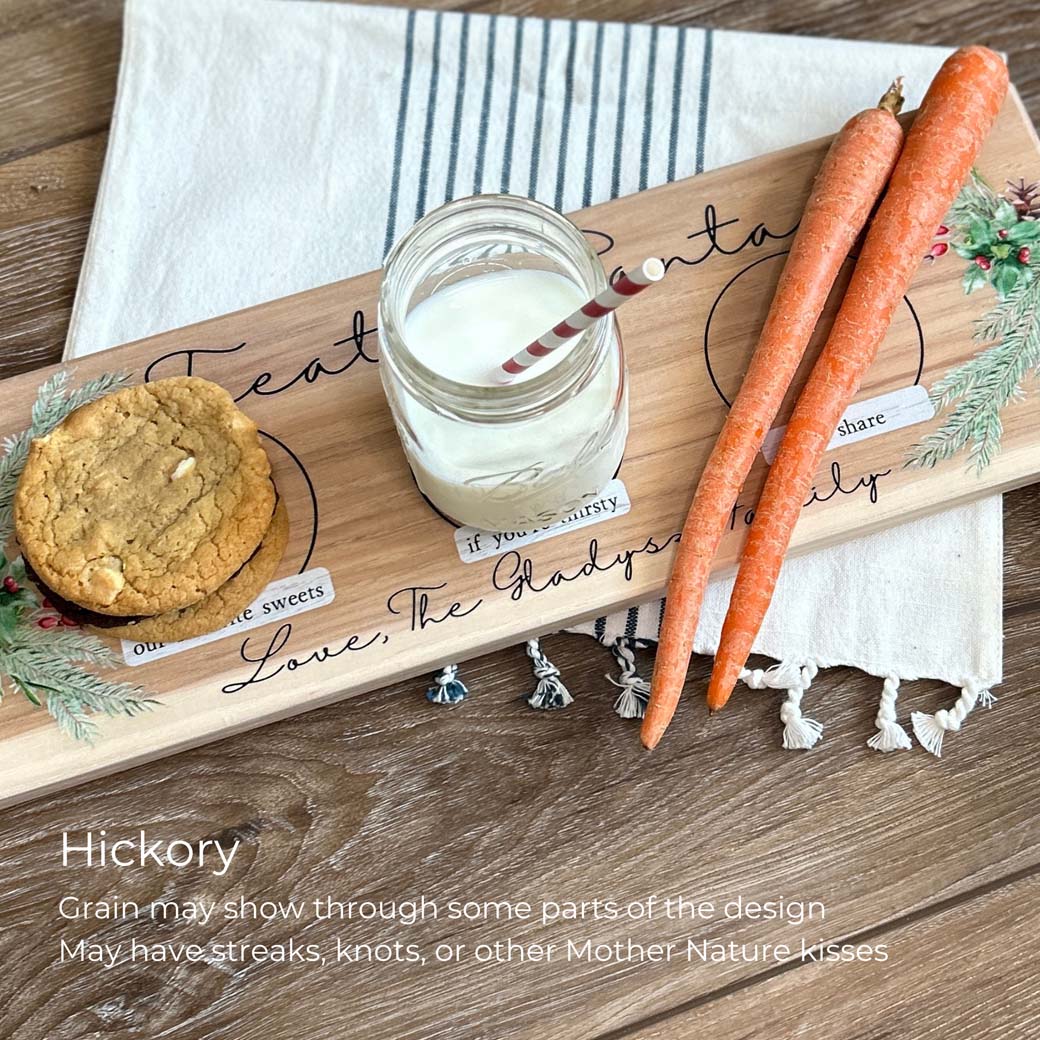 Personalized treats for santa evergreen cookie tray in hickory