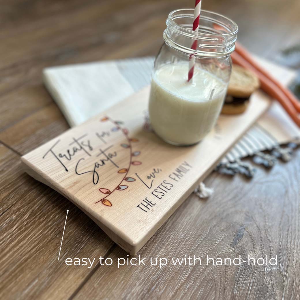 Personalized treats for santa cookie tray with hand-holds