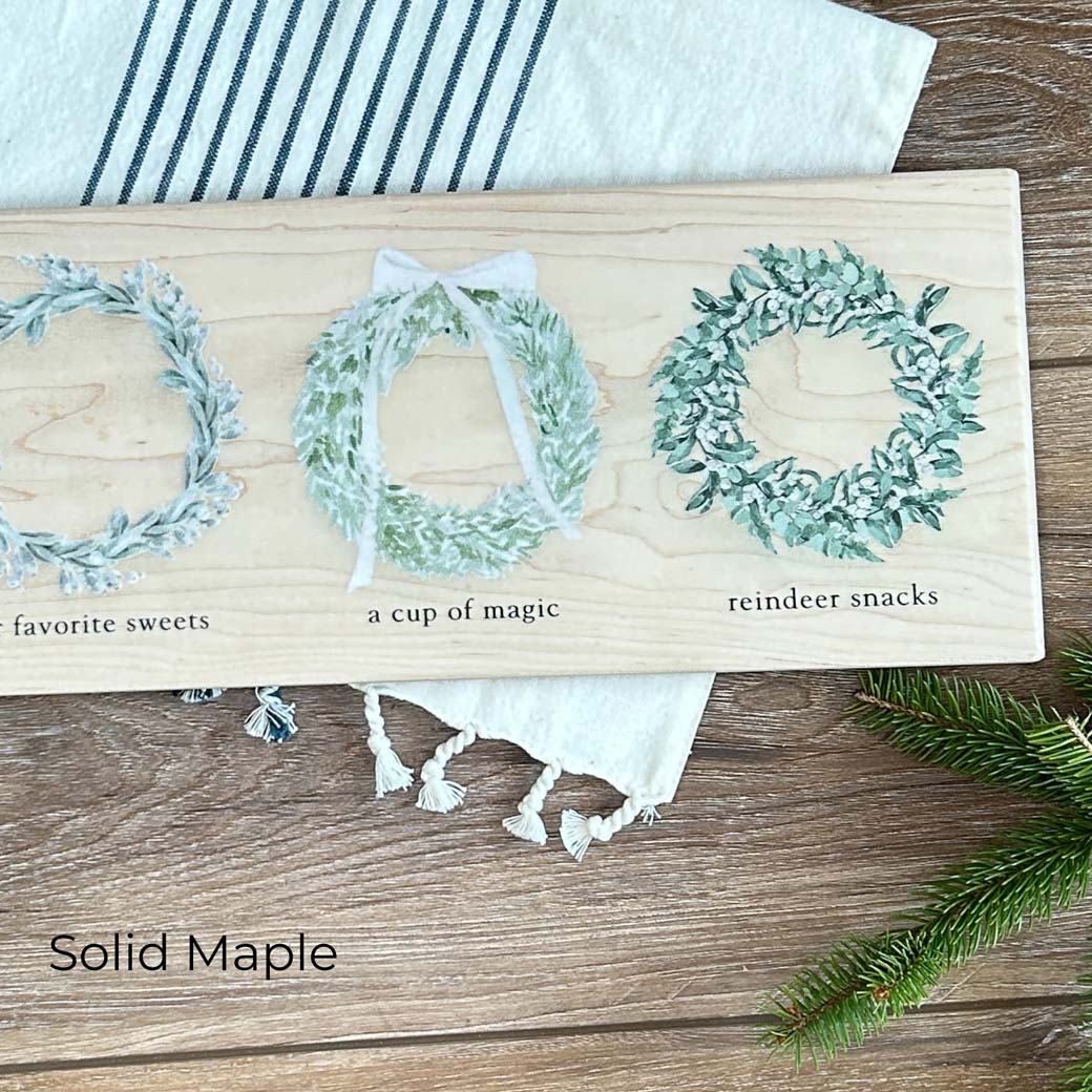 Personalized farmhouse santa cookie tray in maple