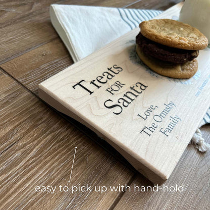 Personalized farmhouse santa cookie tray with hand-holds