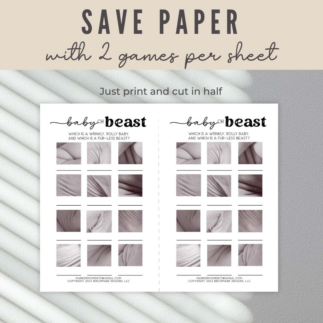 Printable Baby or Beast Shower Game by Birchmark Designs