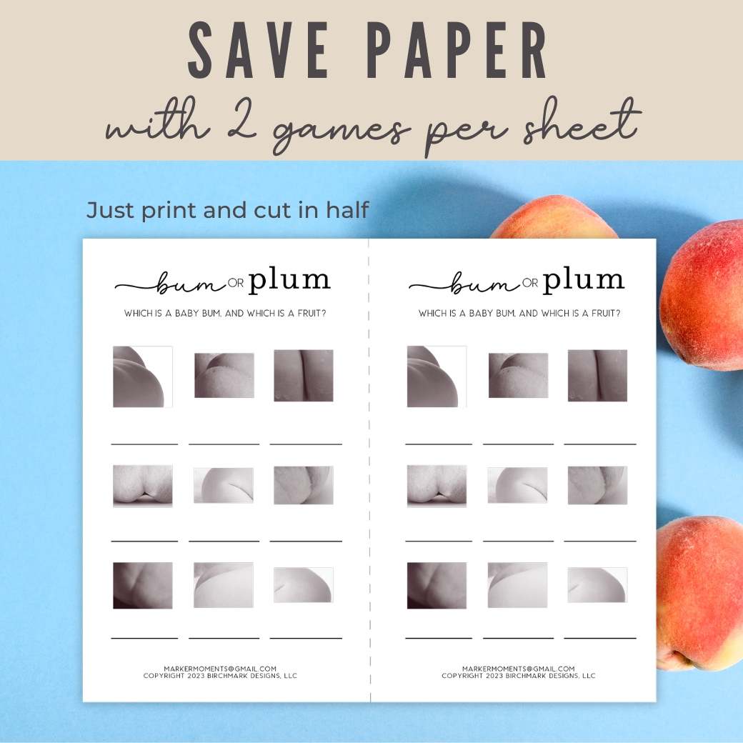 Printable Bum or Plum Shower Game by Birchmark Designs