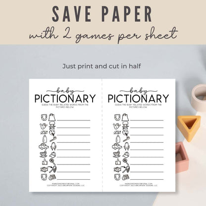 Printable Baby Shower Pictionary Game by Birchmark Designs