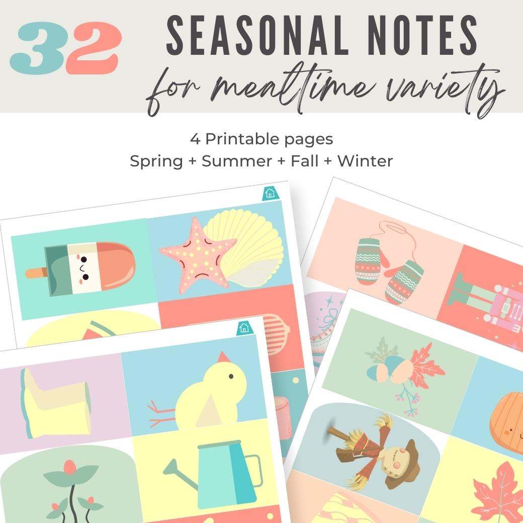 Seasonal Printable Lunchbox Notes for Pre-Reader Kids by Birchmark Designs