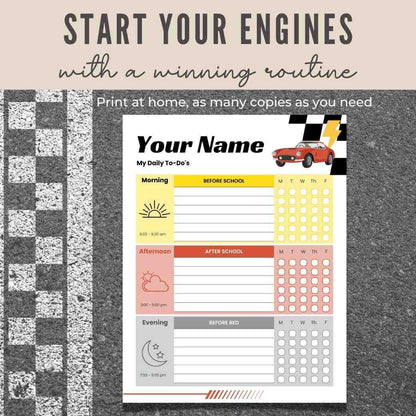 Race Car Editable Daily Routine Checklist by Birchmark Designs