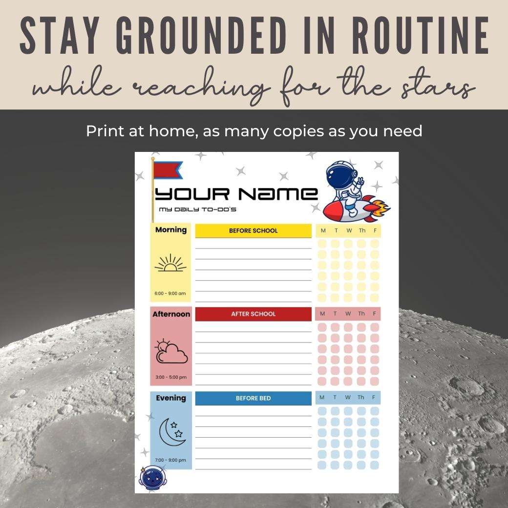 Space Daily Routine Outer Space Editable Daily Routine Checklist - Birchmark Designs