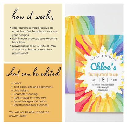 Sunshine Rainbow First Birthday Invite by Birchmark Designs