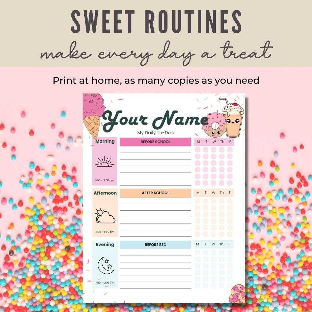 Sweet Tooth Editable Daily Routine Checklist by Birchmark Designs