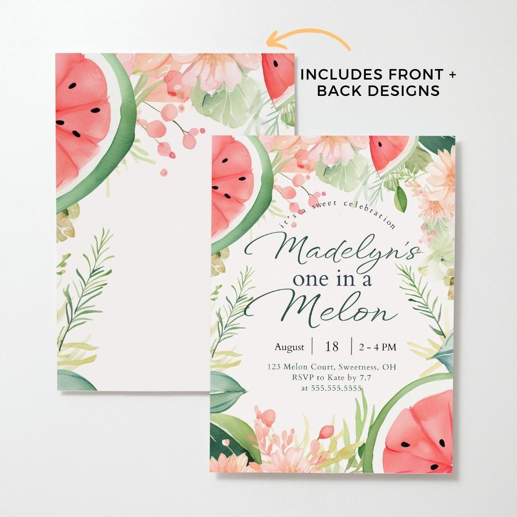 Sweet Slice One in a Melon First Birthday Invite by Birchmark Designs