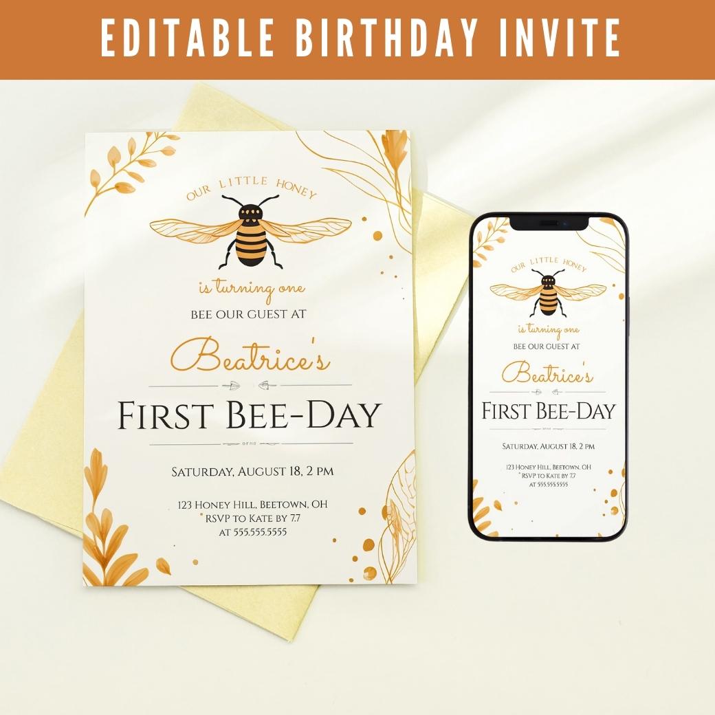 Sweet as Honey First Bee Day Birthday Invite by Birchmark Designs