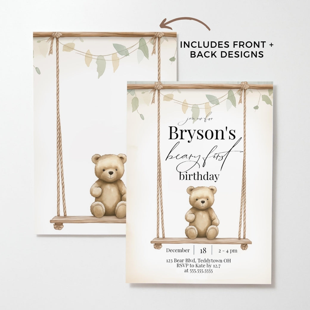 Teddy Bear First Birthday Invite by Birchmark Designs