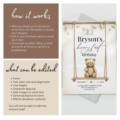 Teddy Bear First Birthday Invite by Birchmark Designs