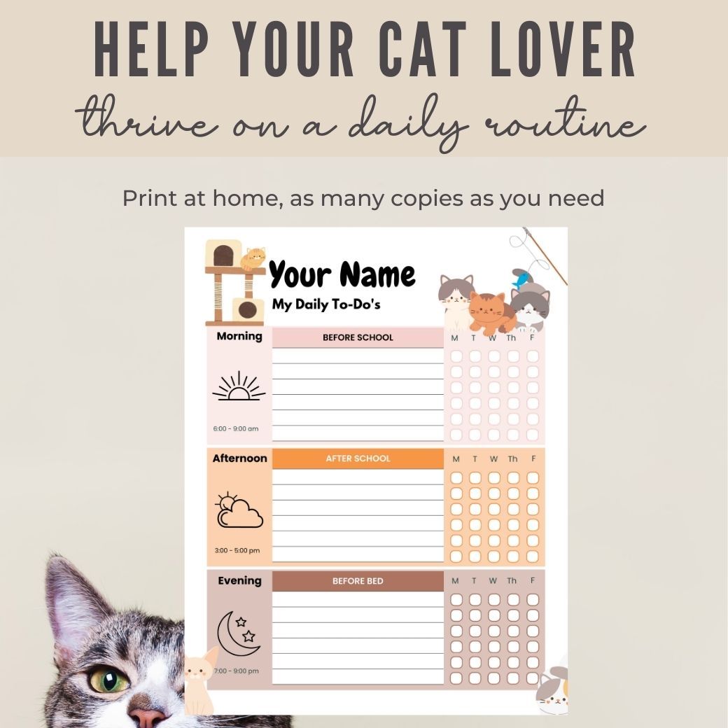 Cat Lover Editable Daily Routine Checklist by Birchmark Designs