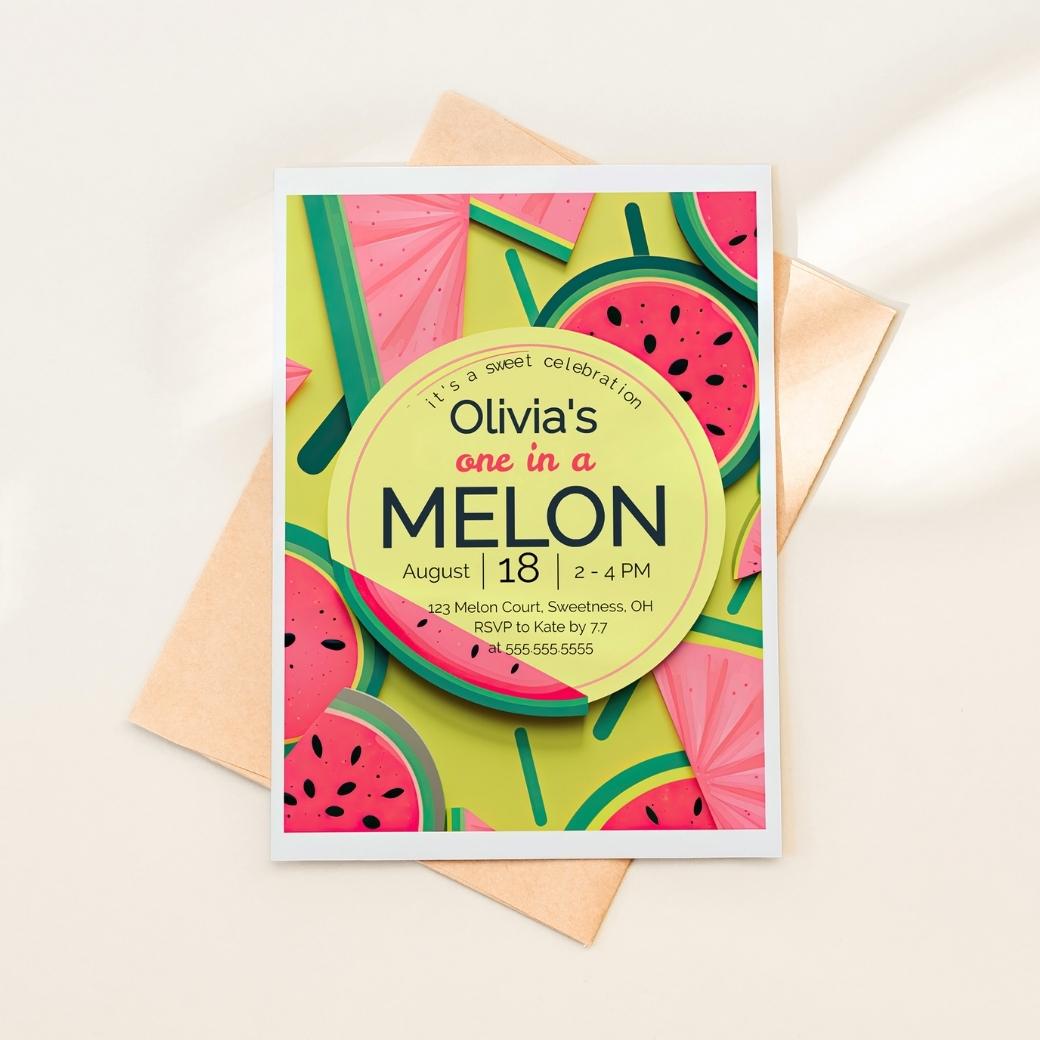 Tutti Fruiti Melon First Birthday Invite by Birchmark Designs