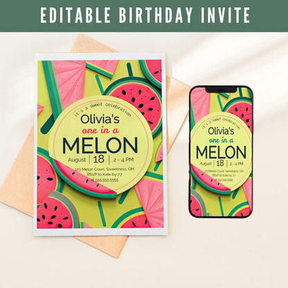 Tutti Fruiti Melon First Birthday Invite by Birchmark Designs