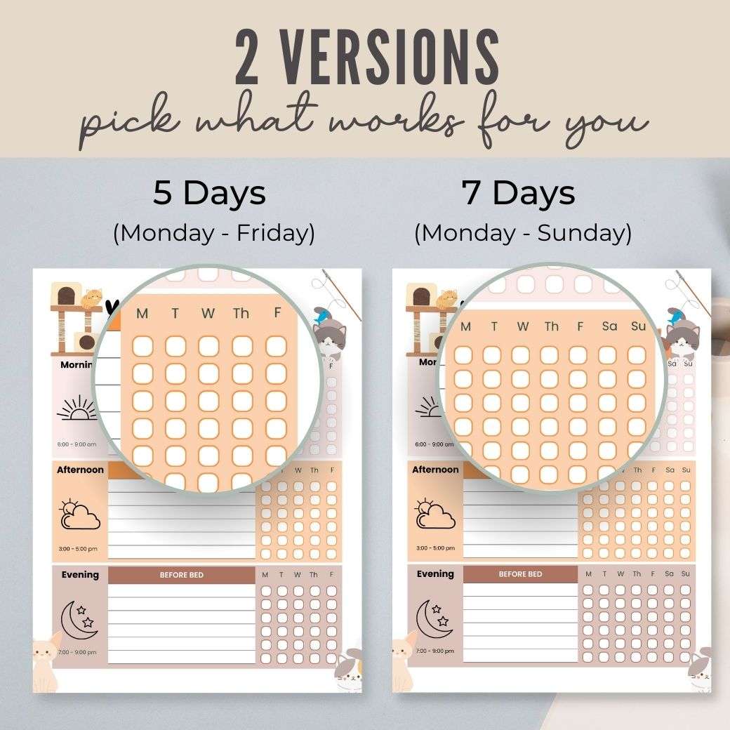 Cat Lover Editable Daily Routine Checklist - Birchmark Designs