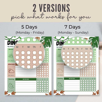 Dino Fan Editable Daily Routine Checklist by Birchmark Designs