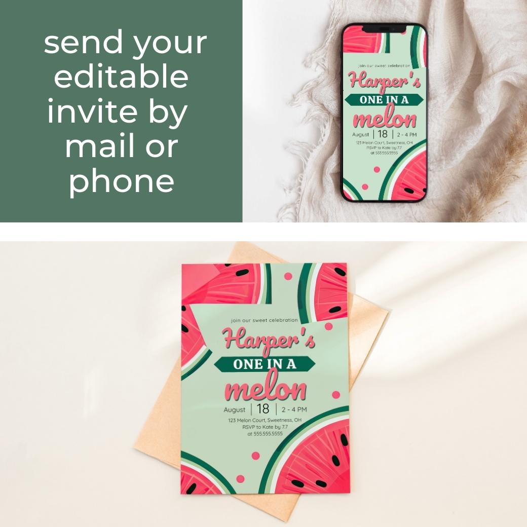 Watermelon First Birthday Invite by Birchmark Designs