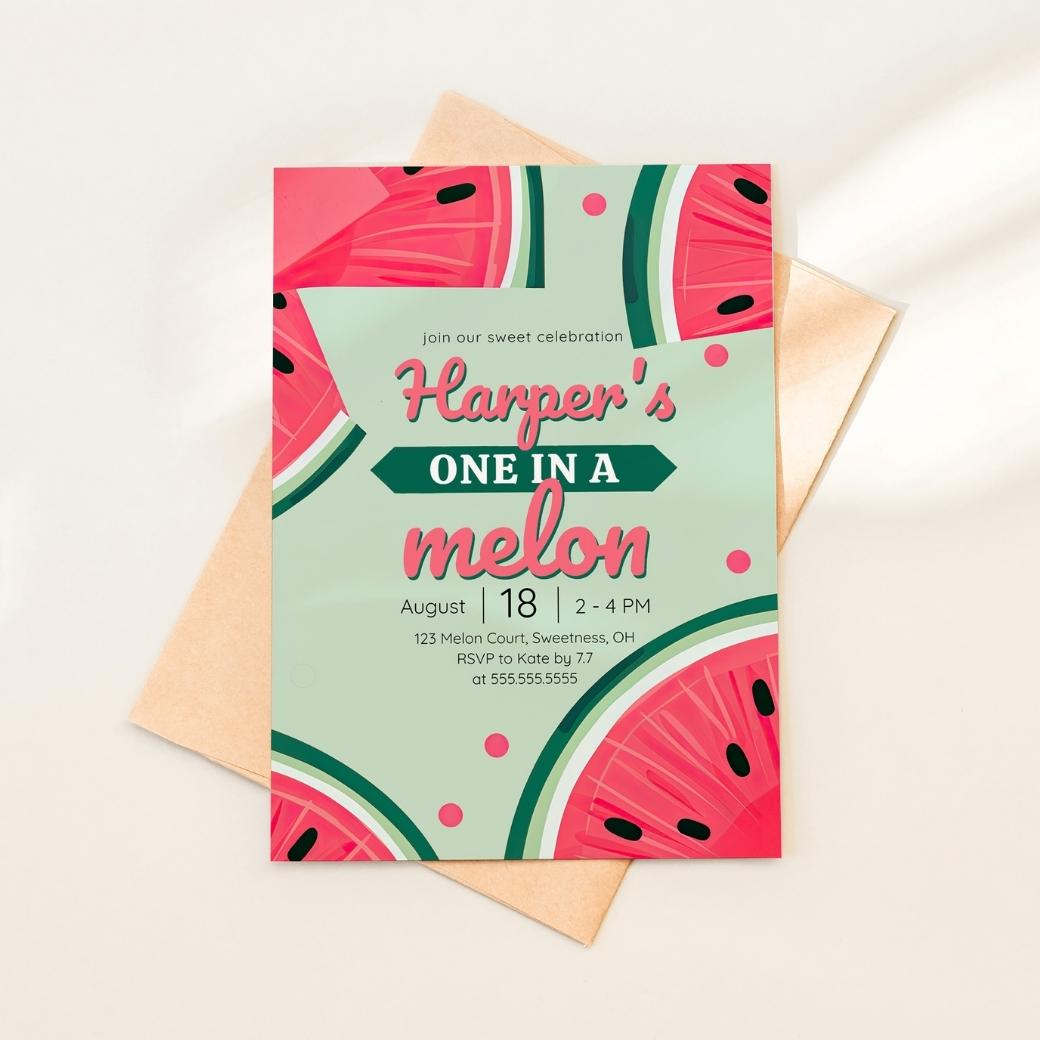Watermelon First Birthday Invite by Birchmark Designs