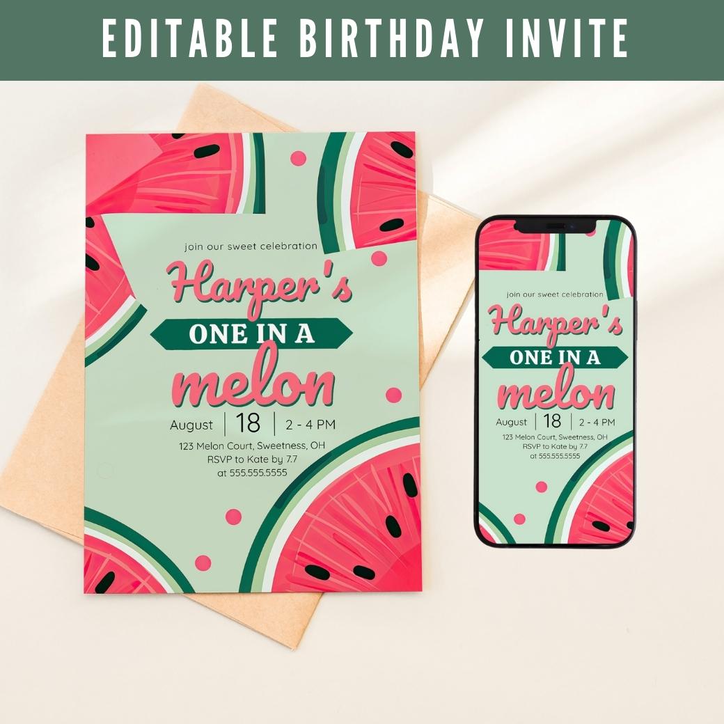 Watermelon First Birthday Invite by Birchmark Designs