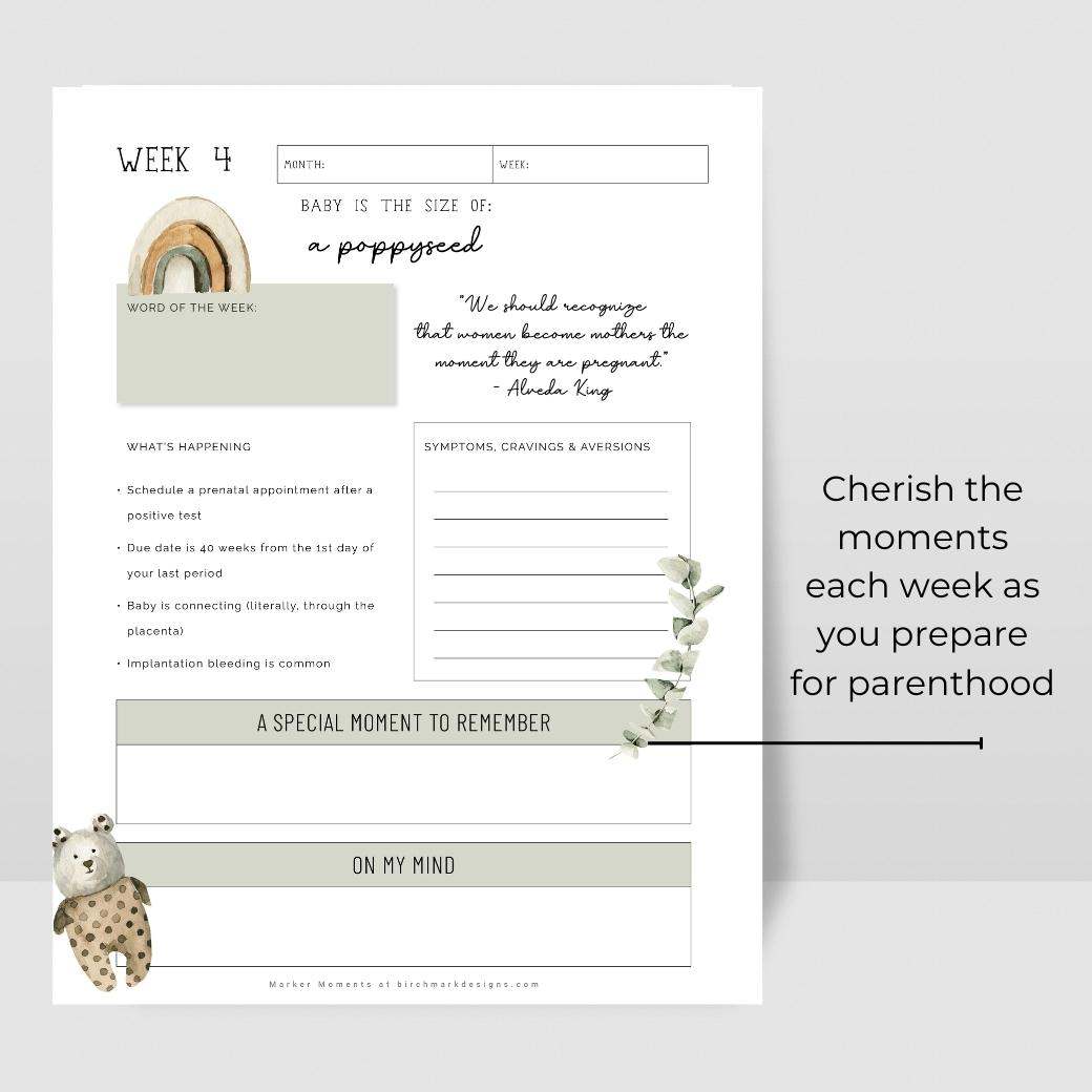 Boho Baby Printable Pregnancy Calendar - Birchmark Designs