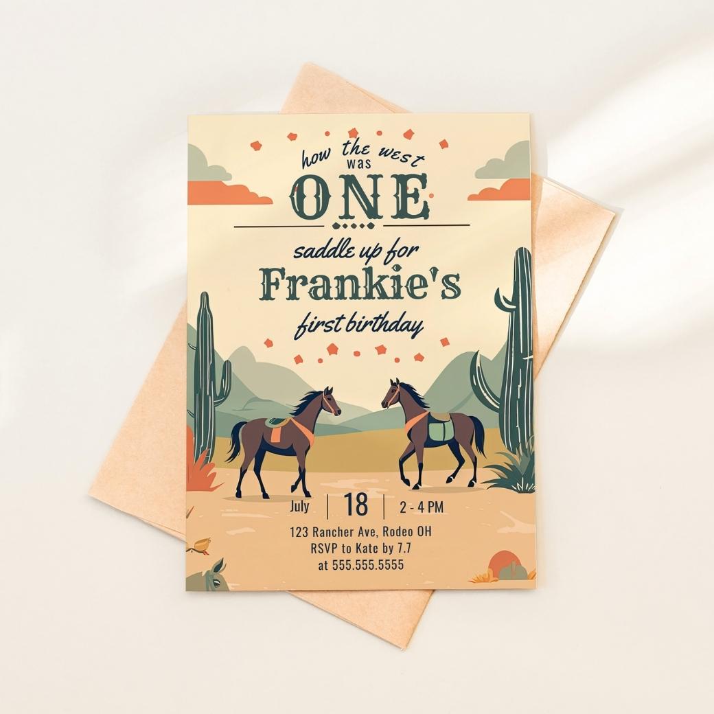 Western Cowboy First Birthday Invite by Birchmark Designs