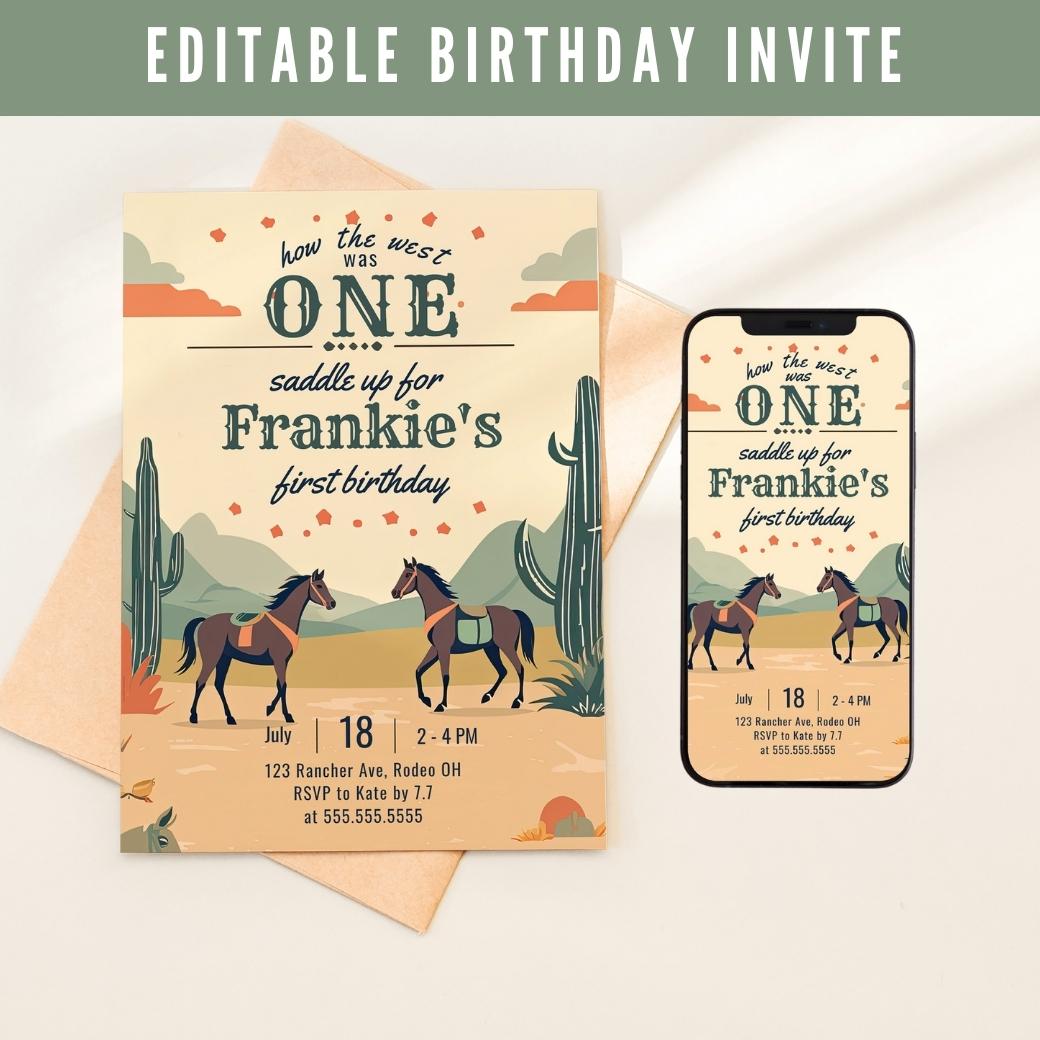 Western Cowboy First Birthday Invite by Birchmark Designs