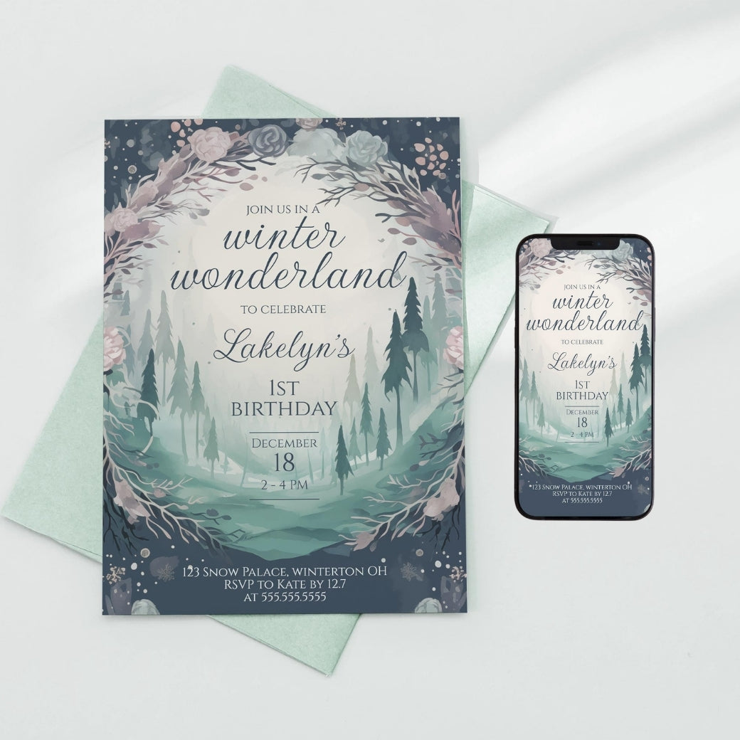 Winter Onderland First Birthday Invite by Birchmark Designs