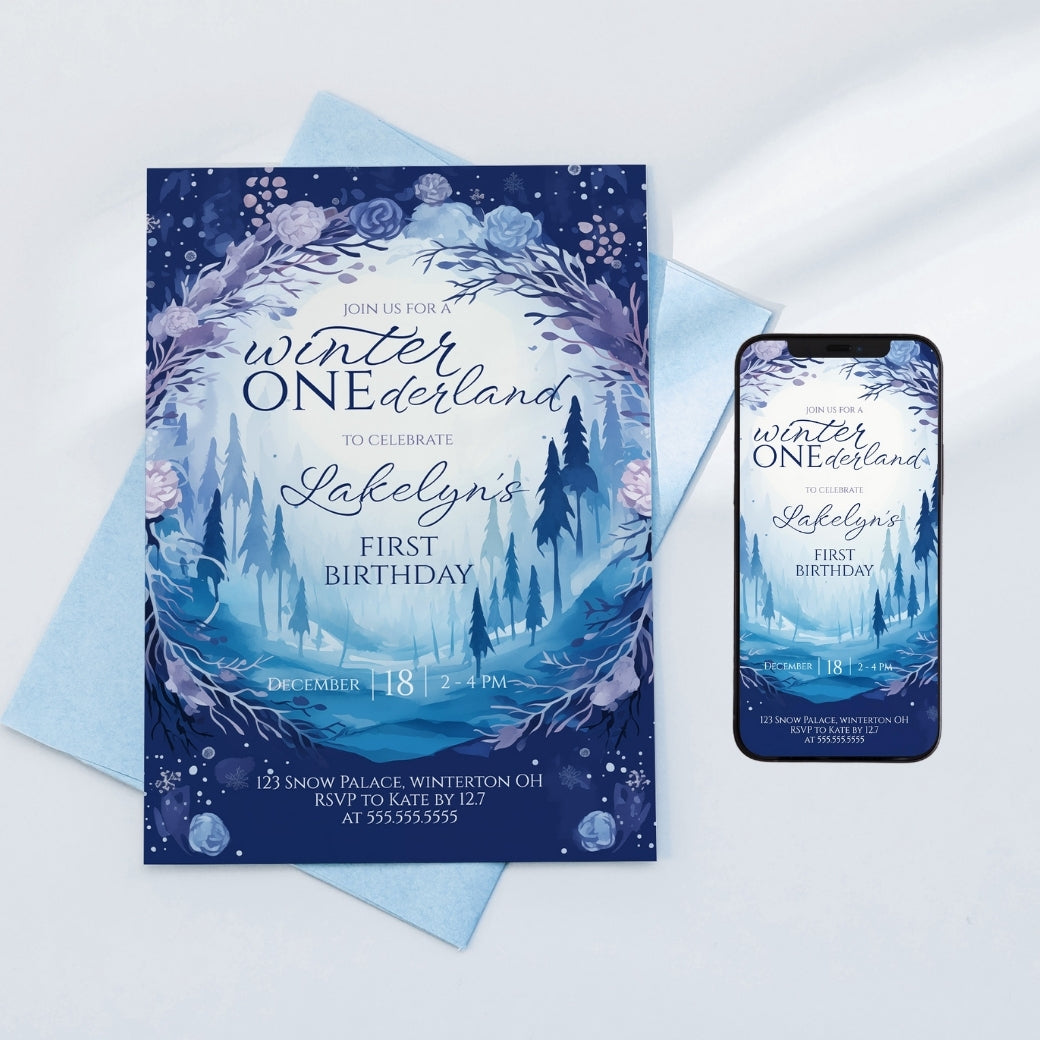 Winter Wonderland First Birthday Invite by Birchmark Designs