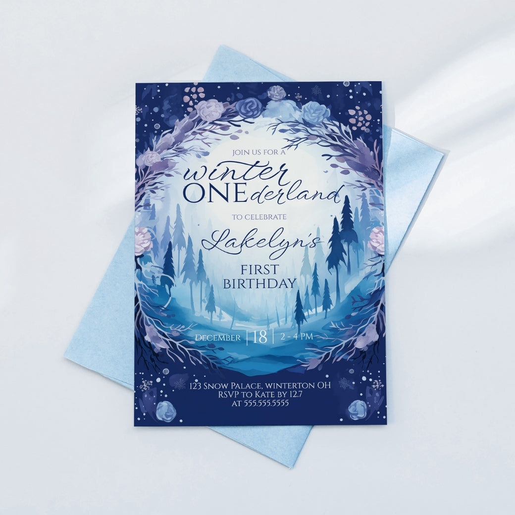 Winter Wonderland First Birthday Invite by Birchmark Designs