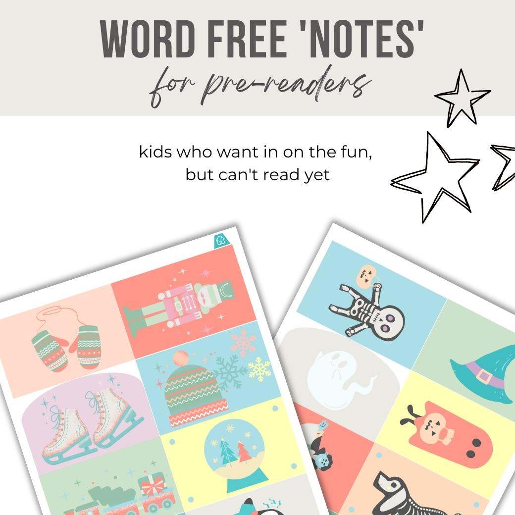 Seasonal Printable Lunchbox Notes for Pre-Reader Kids by Birchmark Designs