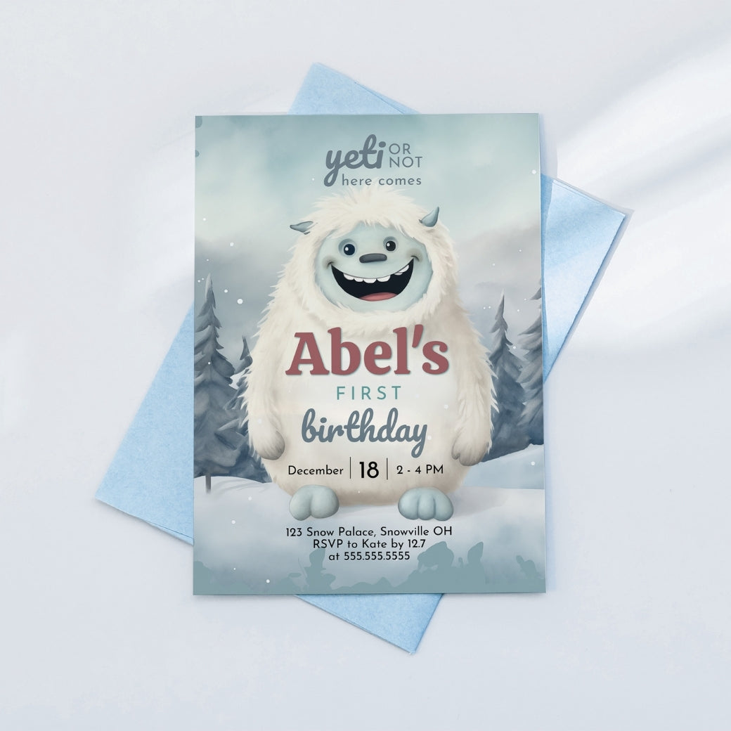 Yeti to Party First Birthday Invite by Birchmark Designs