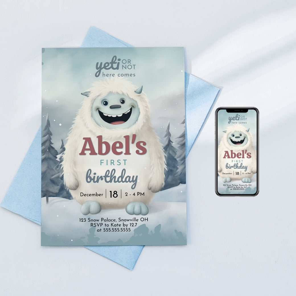 Yeti to Party First Birthday Invite by Birchmark Designs