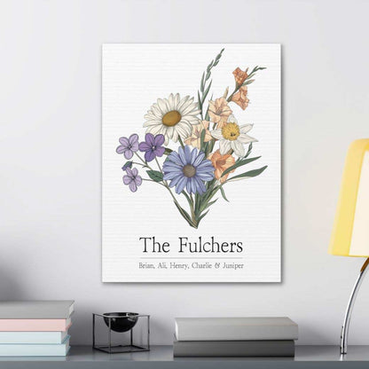 birth flower canvas in an office