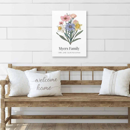 birth flower canvas over bench