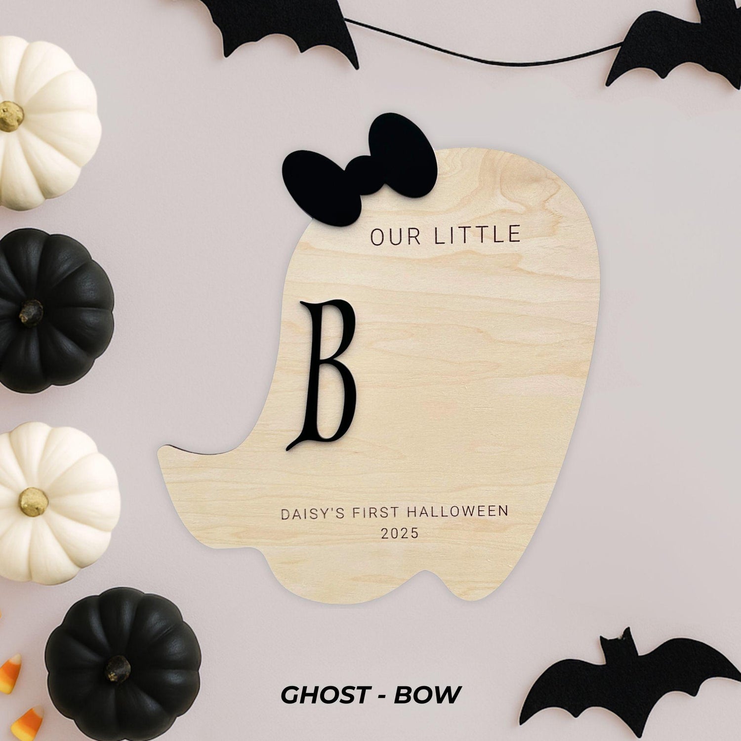 Personalized ghost-shaped footprint sign with name and year