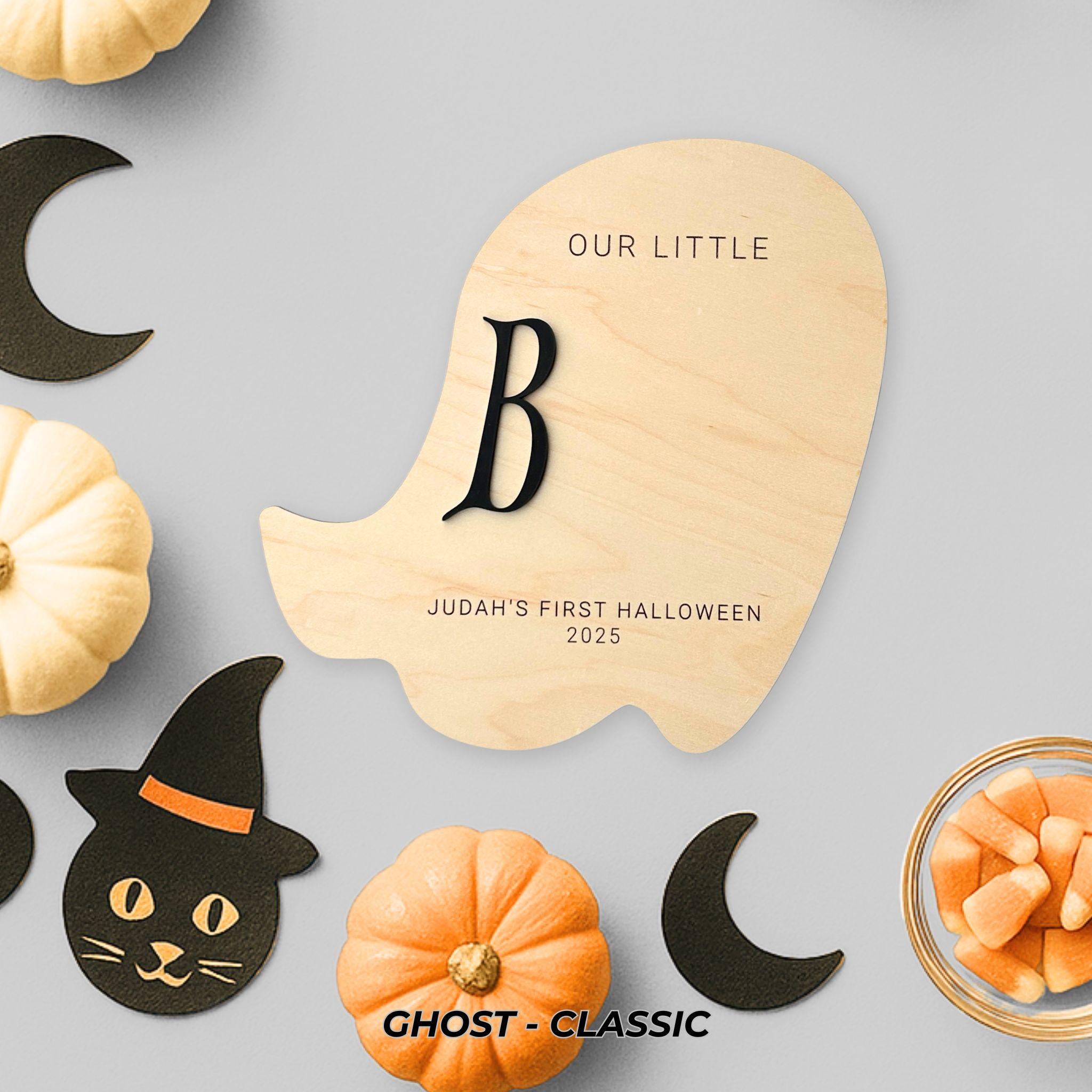 Cute ghost baby footprint board for first Halloween keepsake