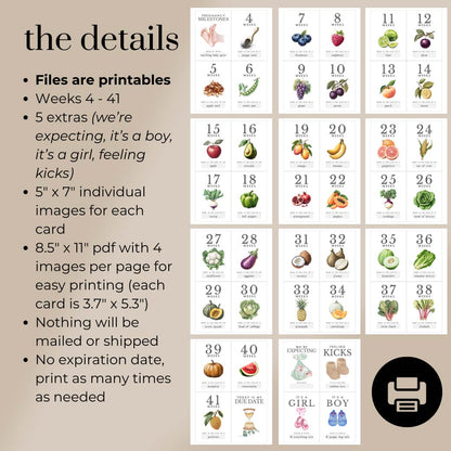 Fruits &amp; Veggies Printable Pregnancy Milestone Cards