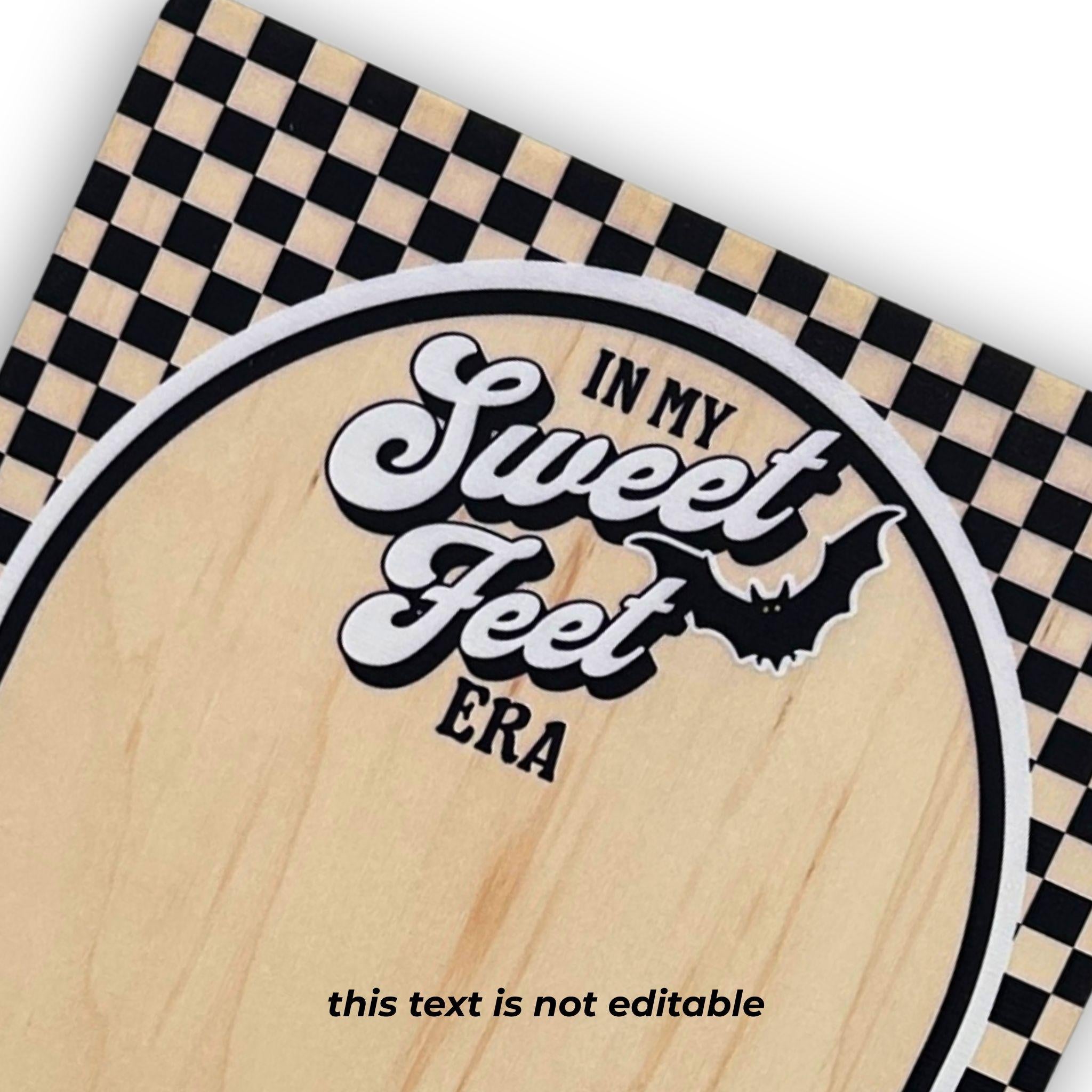 Retro themed In My Sweet Feet Era baby footprint sign for display