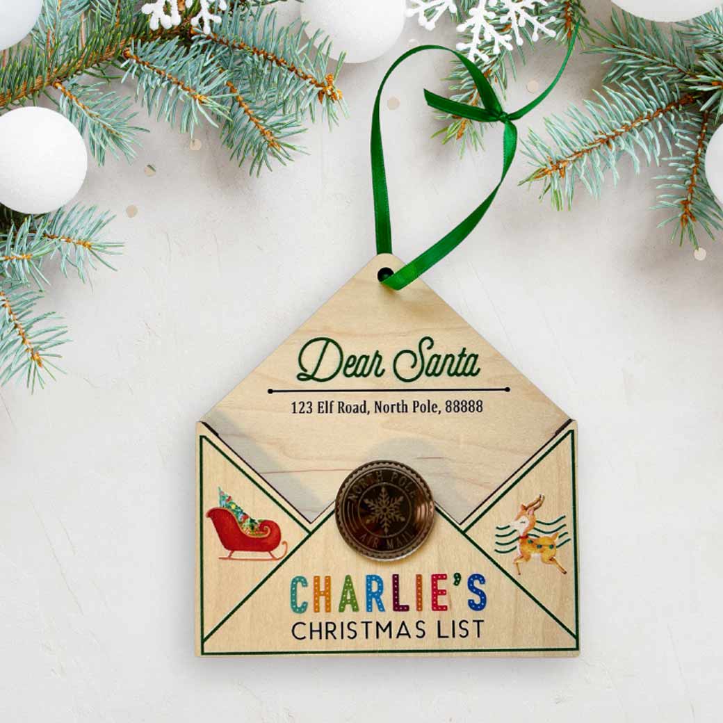 Dear Santa letter ornament with greenery